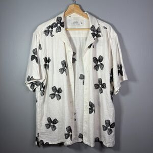Abercrombie & Fitch Summer Linen Blend White Embroidered Black Floral Shirt L